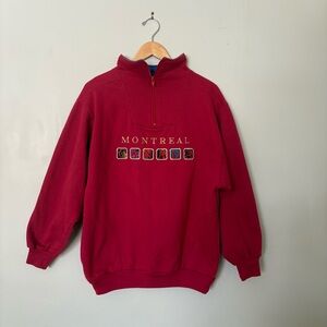 Vintage Montreal Quarter Zip Men's Sweater Red/blue Made in Canada